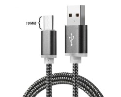 Adatátvitel adatkábel és töltő (USB - Type-C speciális, 10 mm hosszított fej, 100cm, cipőfűző minta) szürke